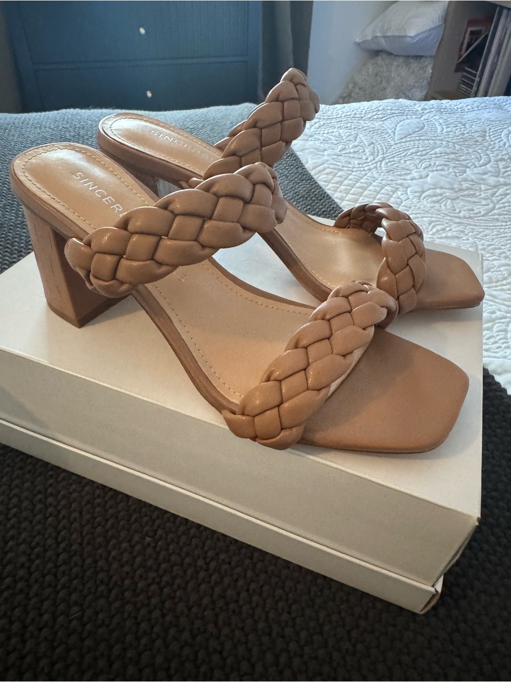 Sincerly Jules Braided Double-Strap Block Heel Sandals in Tan